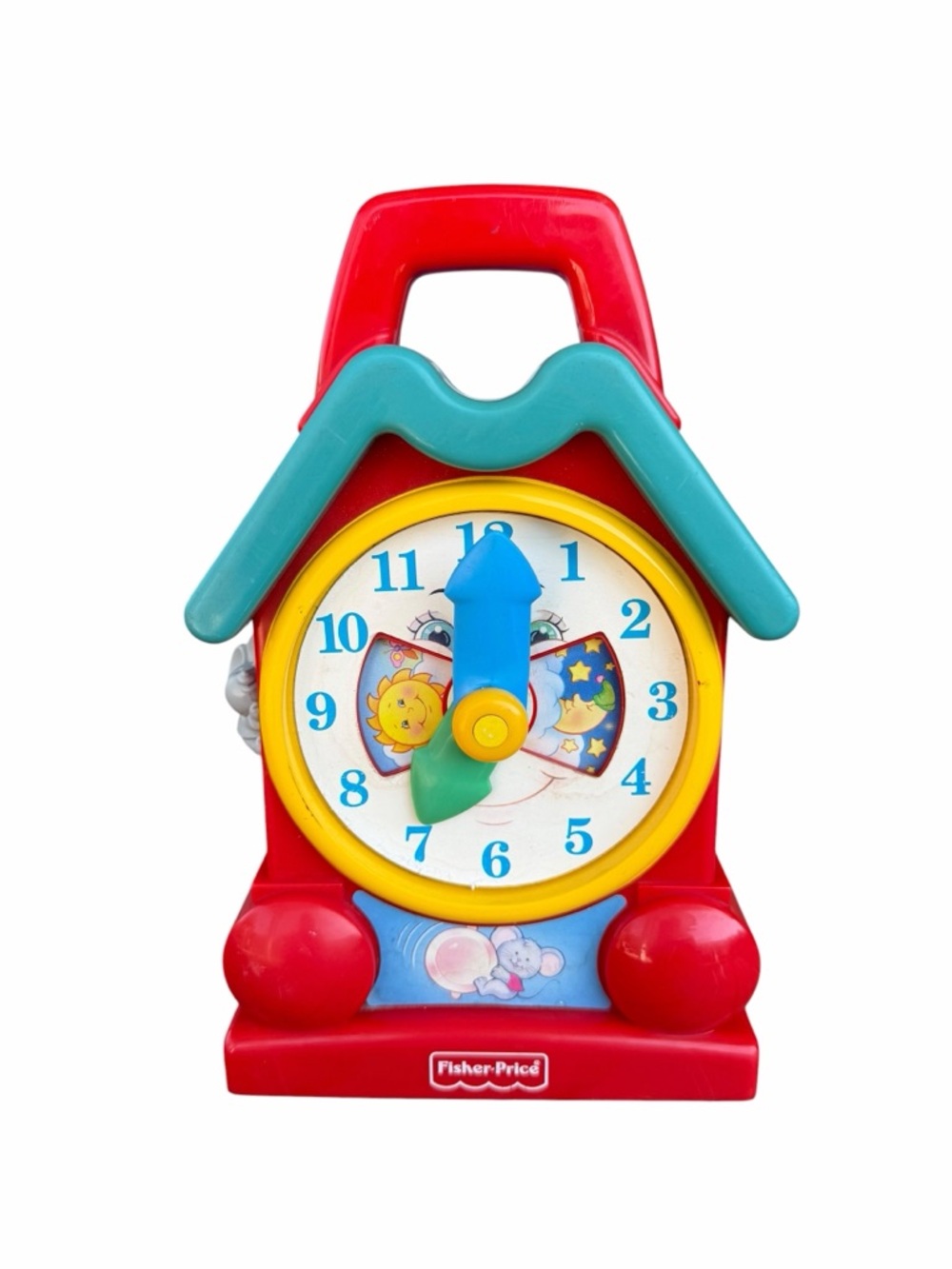 VTG 1994 Fisher-Price Musical Teaching Clock Wind-Up Toy Primary Colors Works!